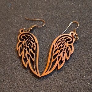 Angel Wing Cutout Drop Earrings - Copper Tone